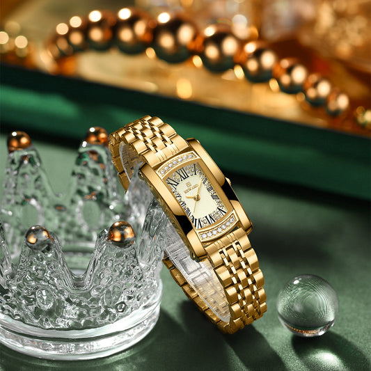 Reward-Montre Carrée Femme avec Diamants & Bracelet Acier Inoxydable