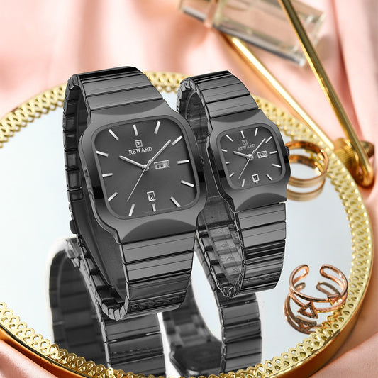 Reward-Pack Montres Couple Chronographe Élégant Mouvement Quartz & Style Raffiné
