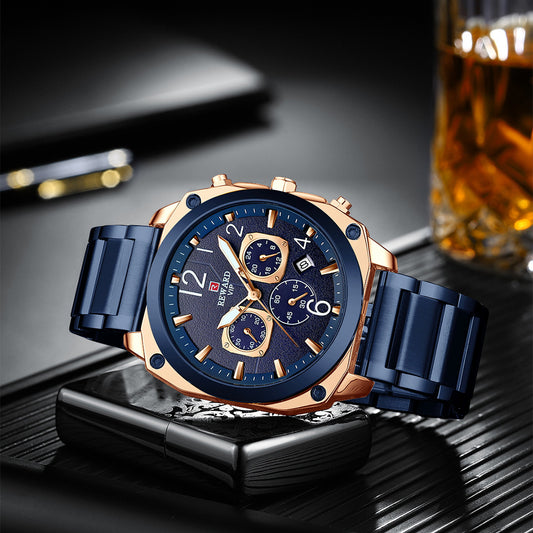 Reward-Montre Homme Chronographe de Luxe en Acier Inoxydable & Affichage Lumineux