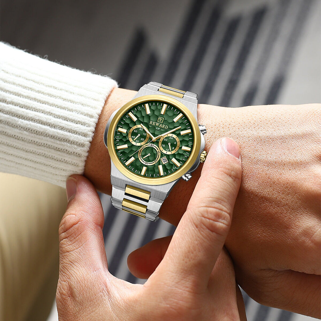 Reward-Montre Homme Luxe en Acier Inoxydable & Chronographe & Design Sport Chic