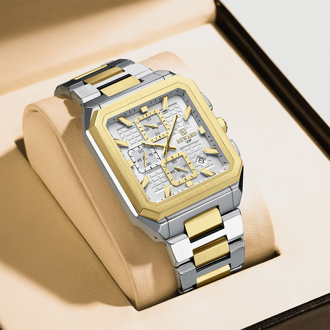 Reward- Montre Homme Carrée Chronographe Précis & Élégance avec Aiguilles Lumineuses