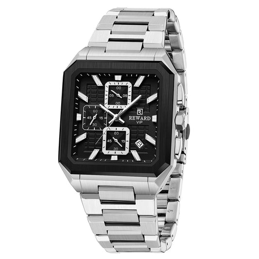 Reward- Montre Homme Carrée Chronographe Précis & Élégance avec Aiguilles Lumineuses