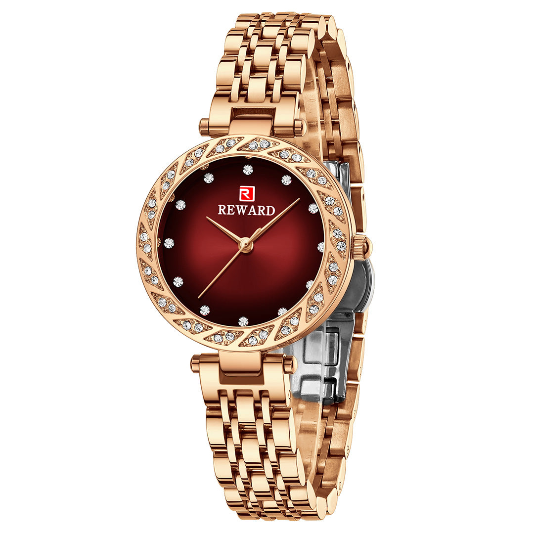 Reward-Montre Femme Quartz Élégante avec Diamants & Bracelet Acier Inoxydable