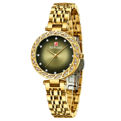Reward-Montre Femme Quartz Élégante avec Diamants & Bracelet Acier Inoxydable