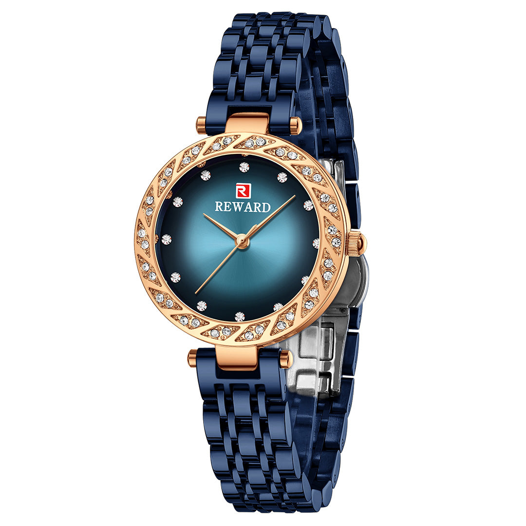 Reward-Montre Femme Quartz Élégante avec Diamants & Bracelet Acier Inoxydable
