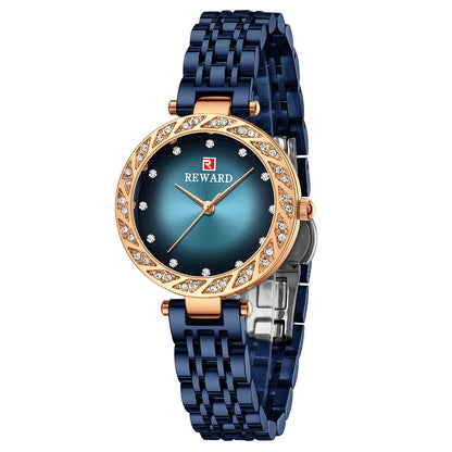 Reward-Montre Femme Quartz Élégante avec Diamants & Bracelet Acier Inoxydable