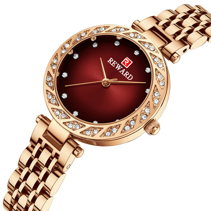 Reward-Montre Femme Quartz Élégante avec Diamants & Bracelet Acier Inoxydable