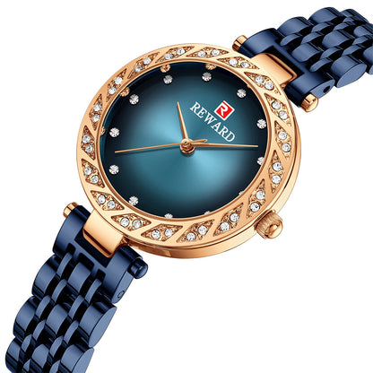 Reward-Montre Femme Quartz Élégante avec Diamants & Bracelet Acier Inoxydable
