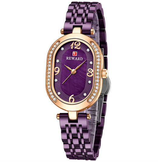Reward-Montre Femme Luxe Quartz — Élégante Ovale Bracelet Acier Inoxydable & Étanche