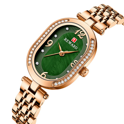 Reward-Montre Femme Luxe Quartz — Élégante Ovale Bracelet Acier Inoxydable & Étanche