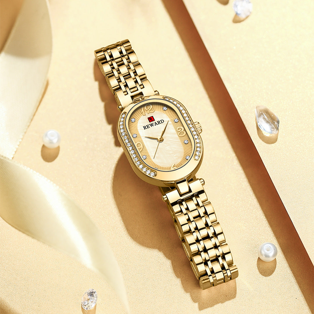 Reward-Montre Femme Luxe Quartz — Élégante Ovale Bracelet Acier Inoxydable & Étanche