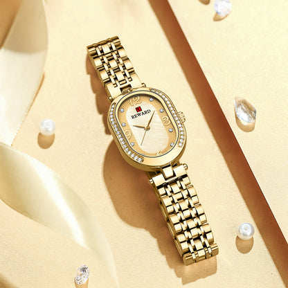 Reward-Montre Femme Luxe Quartz — Élégante Ovale Bracelet Acier Inoxydable & Étanche