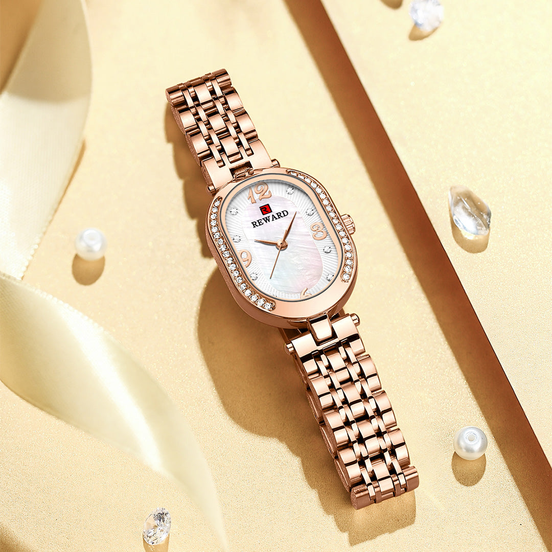 Reward-Montre Femme Luxe Quartz — Élégante Ovale Bracelet Acier Inoxydable & Étanche