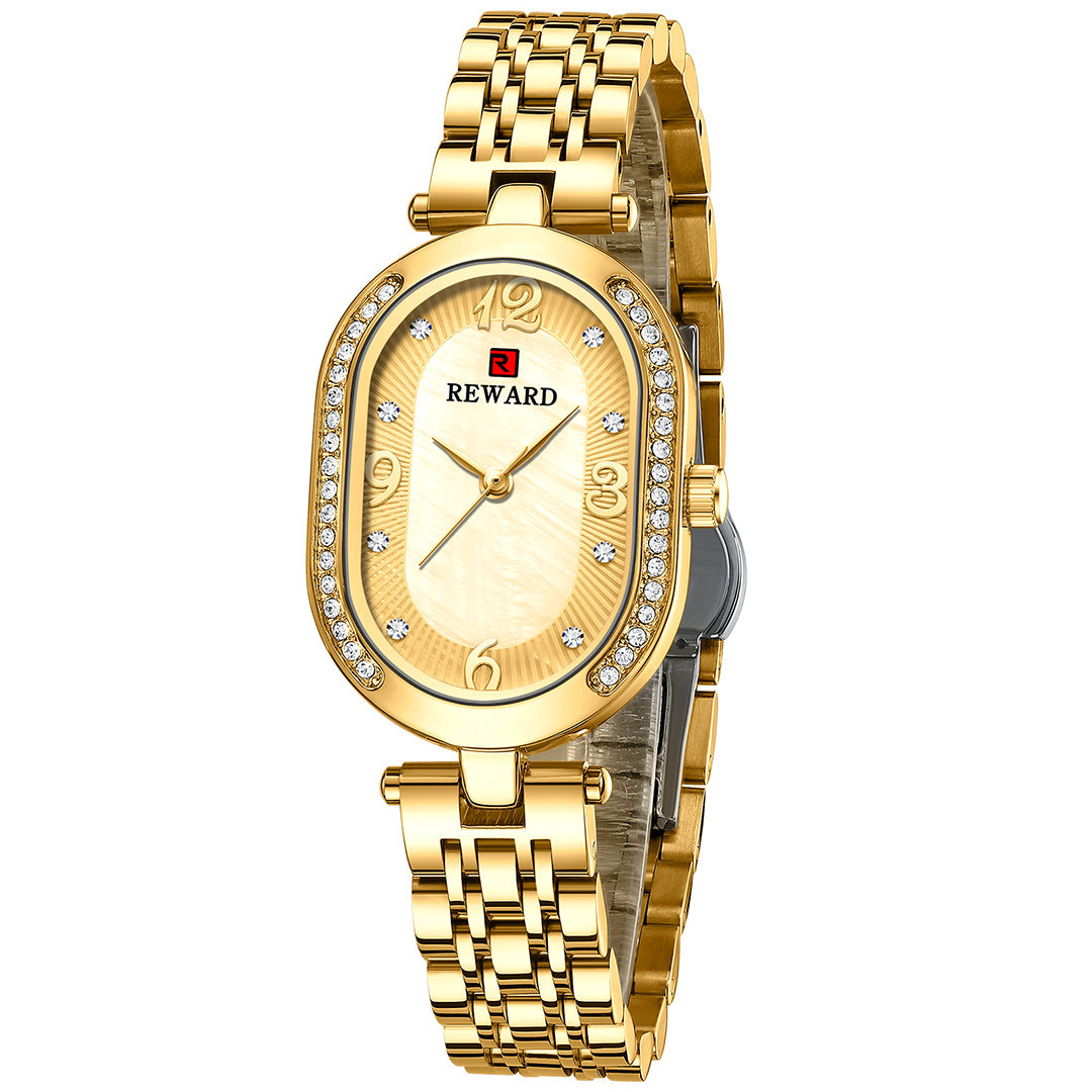 Reward-Montre Femme Luxe Quartz — Élégante Ovale Bracelet Acier Inoxydable & Étanche