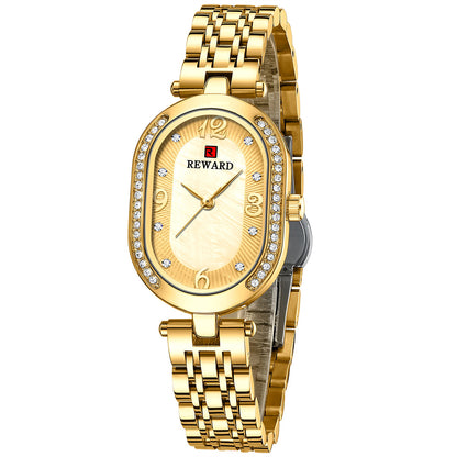 Reward-Montre Femme Luxe Quartz — Élégante Ovale Bracelet Acier Inoxydable & Étanche