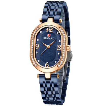 Reward-Montre Femme Luxe Quartz — Élégante Ovale Bracelet Acier Inoxydable & Étanche