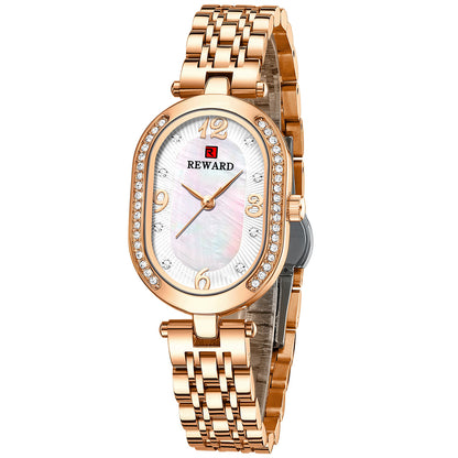 Reward-Montre Femme Luxe Quartz — Élégante Ovale Bracelet Acier Inoxydable & Étanche