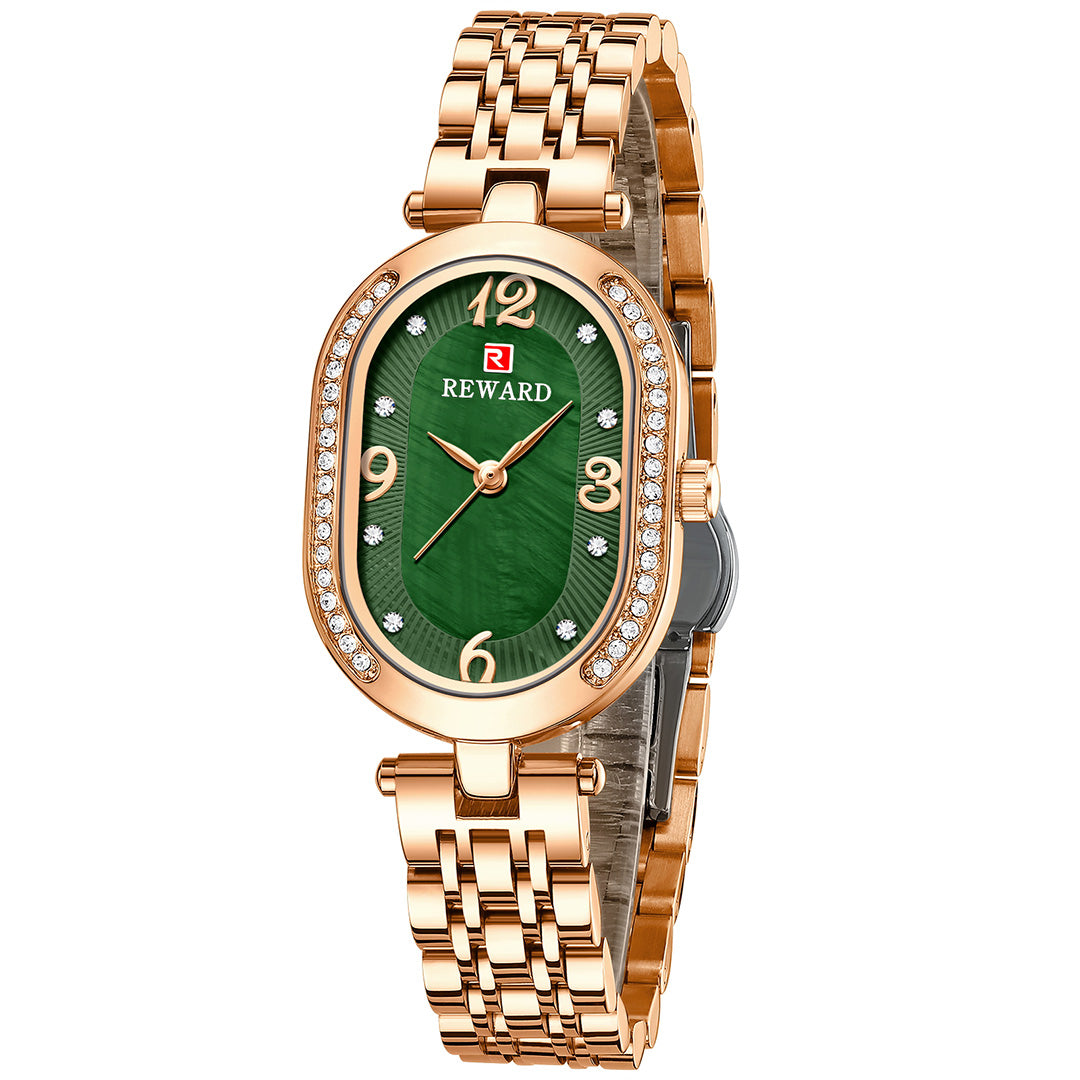 Reward-Montre Femme Luxe Quartz — Élégante Ovale Bracelet Acier Inoxydable & Étanche