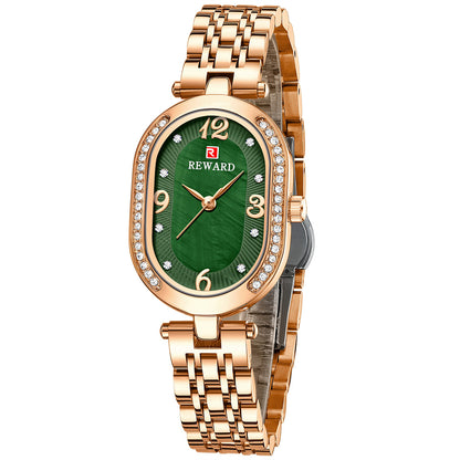 Reward-Montre Femme Luxe Quartz — Élégante Ovale Bracelet Acier Inoxydable & Étanche