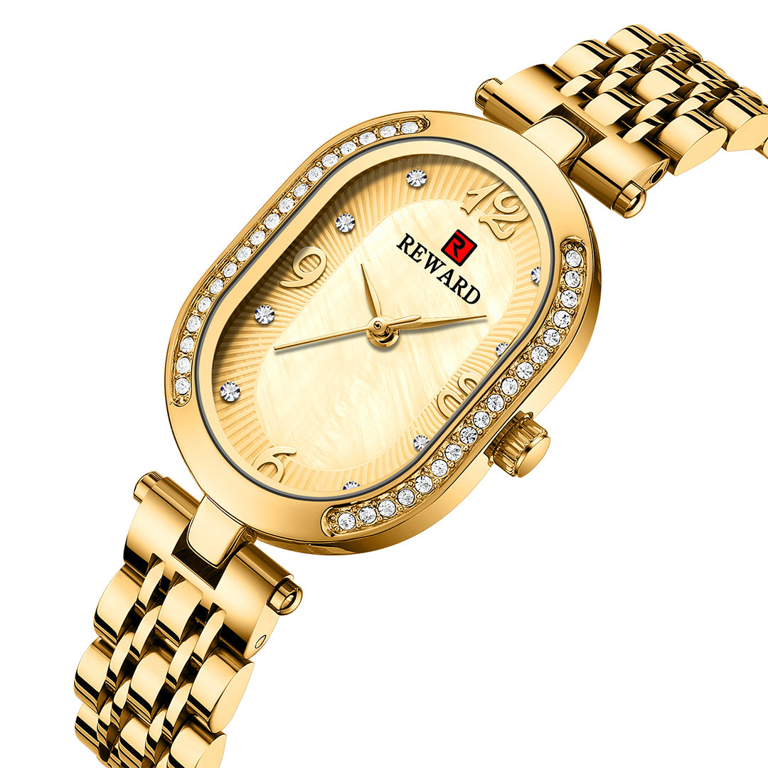 Reward-Montre Femme Luxe Quartz — Élégante Ovale Bracelet Acier Inoxydable & Étanche