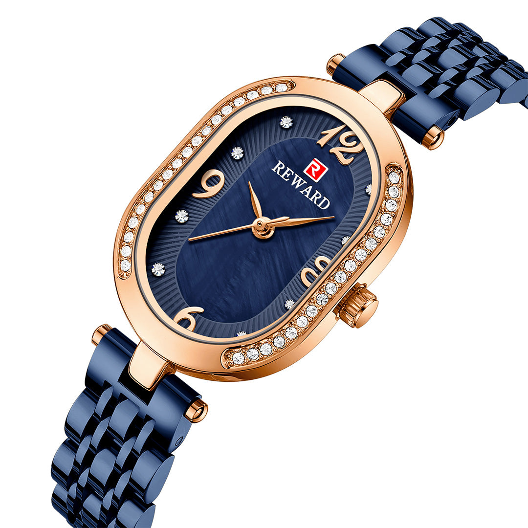 Reward-Montre Femme Luxe Quartz — Élégante Ovale Bracelet Acier Inoxydable & Étanche