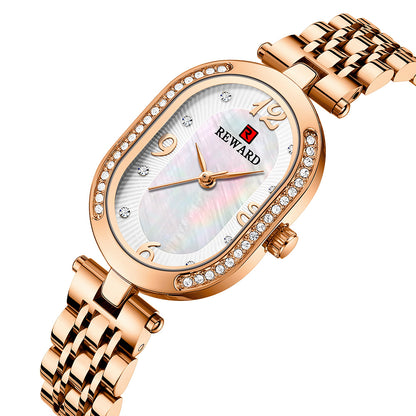 Reward-Montre Femme Luxe Quartz — Élégante Ovale Bracelet Acier Inoxydable & Étanche