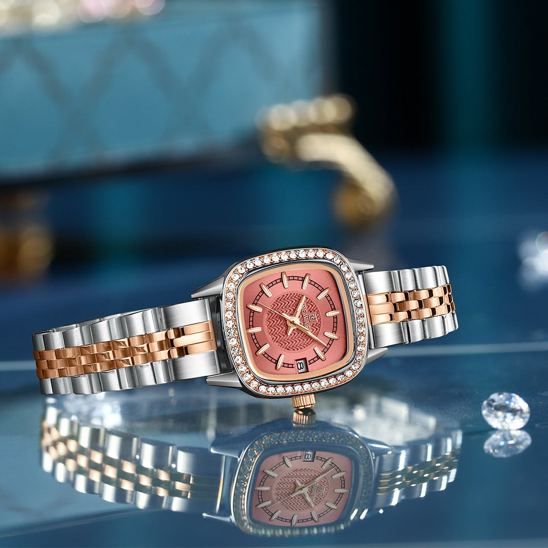 Reward-Montre Femme Élégante & Raffinée avec Diamants & Bracelet Acier Inoxydable