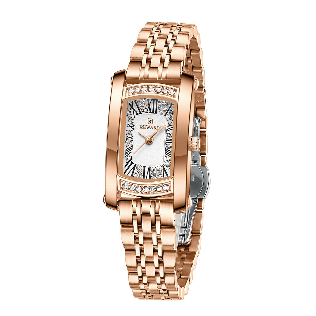 Reward-Montre Carrée Femme avec Diamants & Bracelet Acier Inoxydable