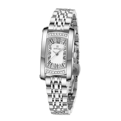 Reward-Montre Carrée Femme avec Diamants & Bracelet Acier Inoxydable