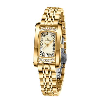 Reward-Montre Carrée Femme avec Diamants & Bracelet Acier Inoxydable