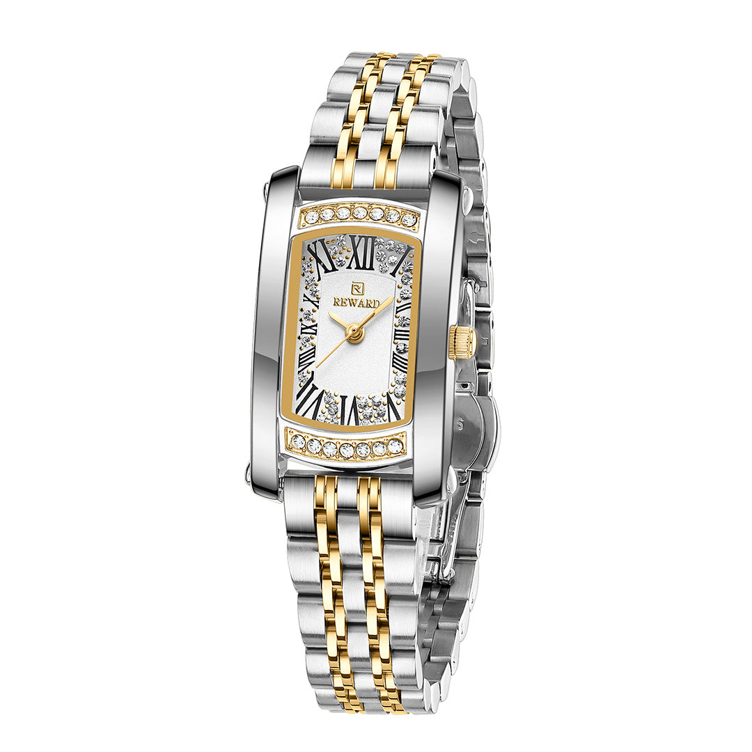 Reward-Montre Carrée Femme avec Diamants & Bracelet Acier Inoxydable
