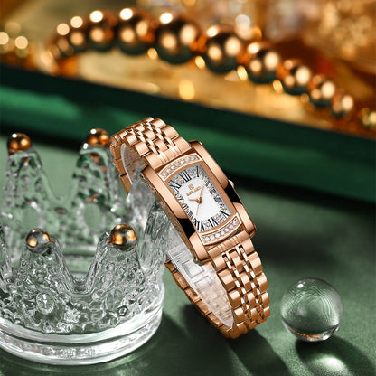 Reward-Montre Carrée Femme avec Diamants & Bracelet Acier Inoxydable