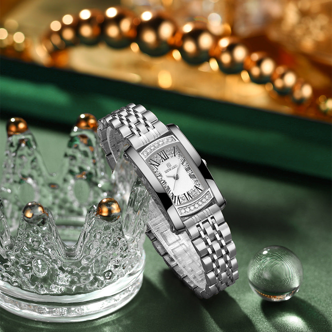 Reward-Montre Carrée Femme avec Diamants & Bracelet Acier Inoxydable