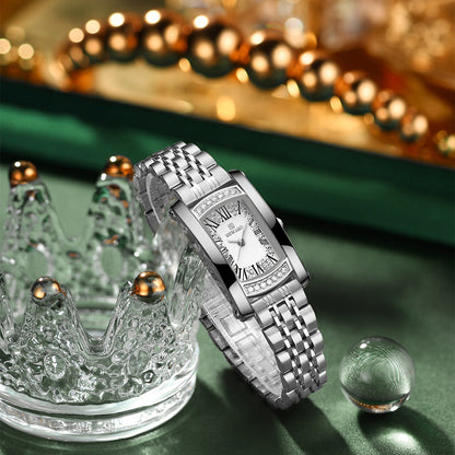 Reward-Montre Carrée Femme avec Diamants & Bracelet Acier Inoxydable