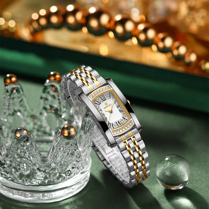 Reward-Montre Carrée Femme avec Diamants & Bracelet Acier Inoxydable