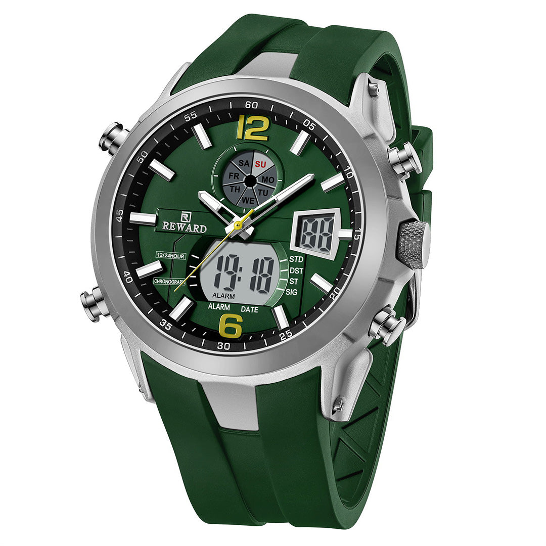 Reward-Montre Homme Double Affichage Analogique & Digital Quartz Électronique Bracelet en Silicone