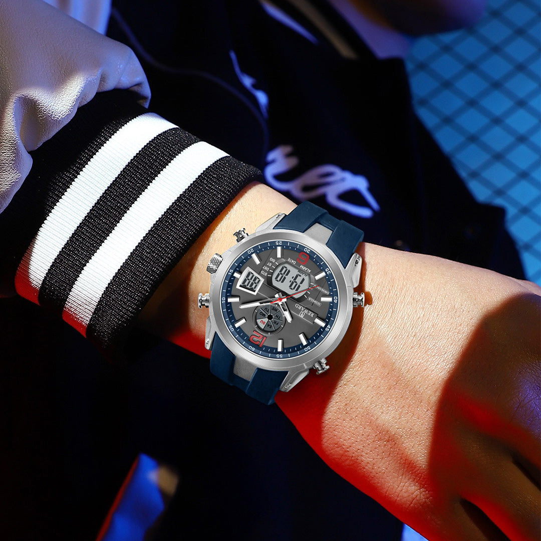 Reward-Montre Homme Double Affichage Analogique & Digital Quartz Électronique Bracelet en Silicone