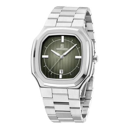 Reward-Montre Homme Ultra-Fine Carrée Quartz Luxe Acier Inoxydable avec Affichage Lumineux