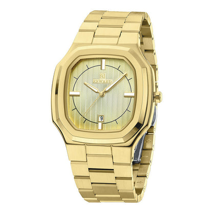 Reward-Montre Homme Ultra-Fine Carrée Quartz Luxe Acier Inoxydable avec Affichage Lumineux