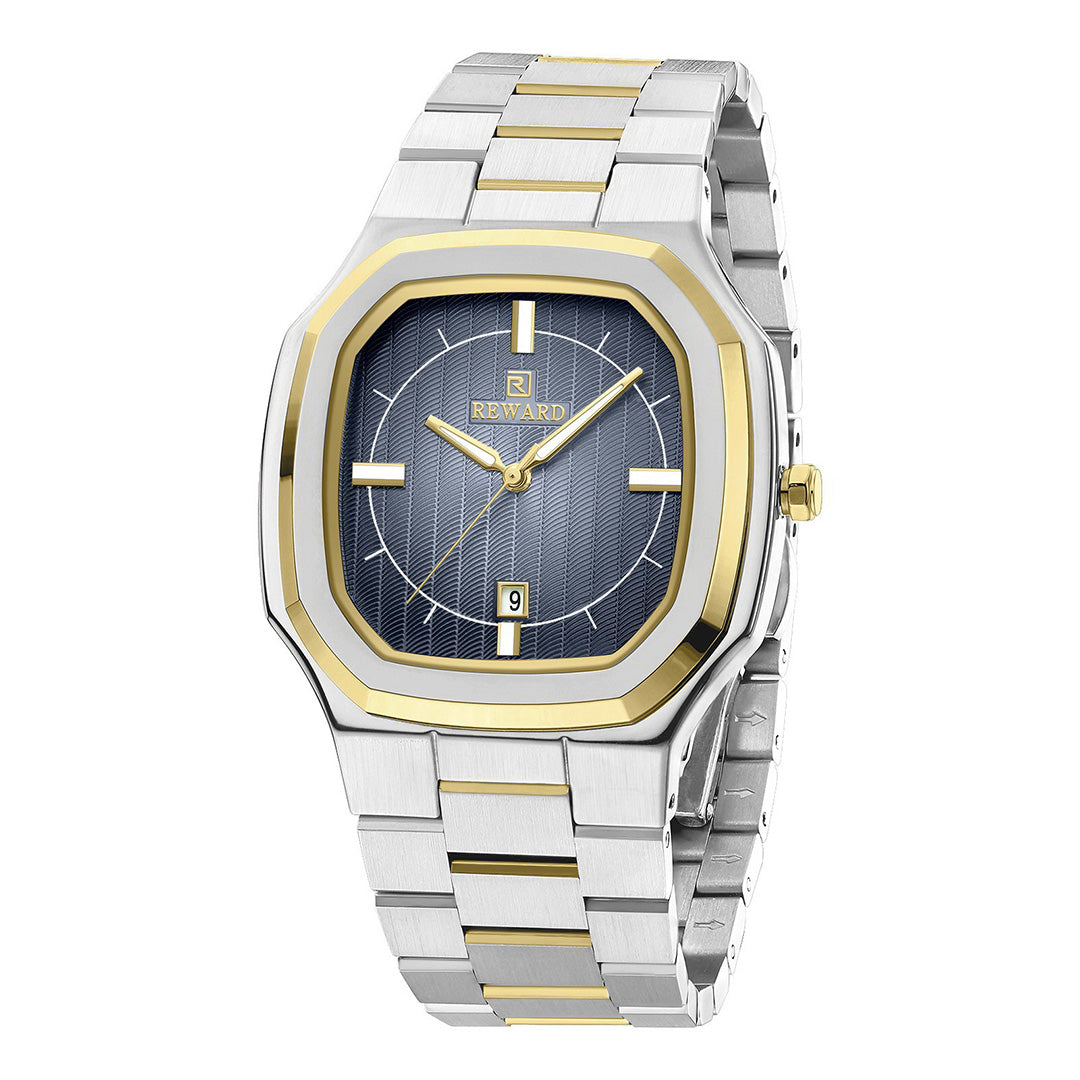 Reward-Montre Homme Ultra-Fine Carrée Quartz Luxe Acier Inoxydable avec Affichage Lumineux