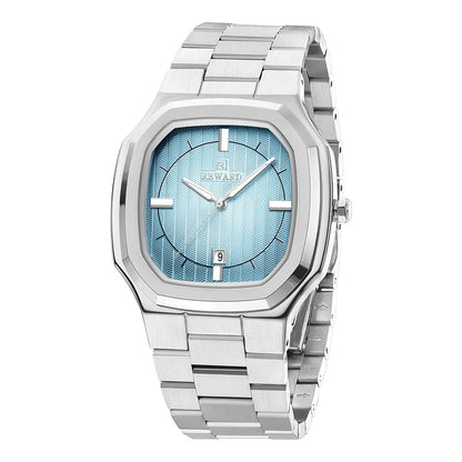 Reward-Montre Homme Ultra-Fine Carrée Quartz Luxe Acier Inoxydable avec Affichage Lumineux