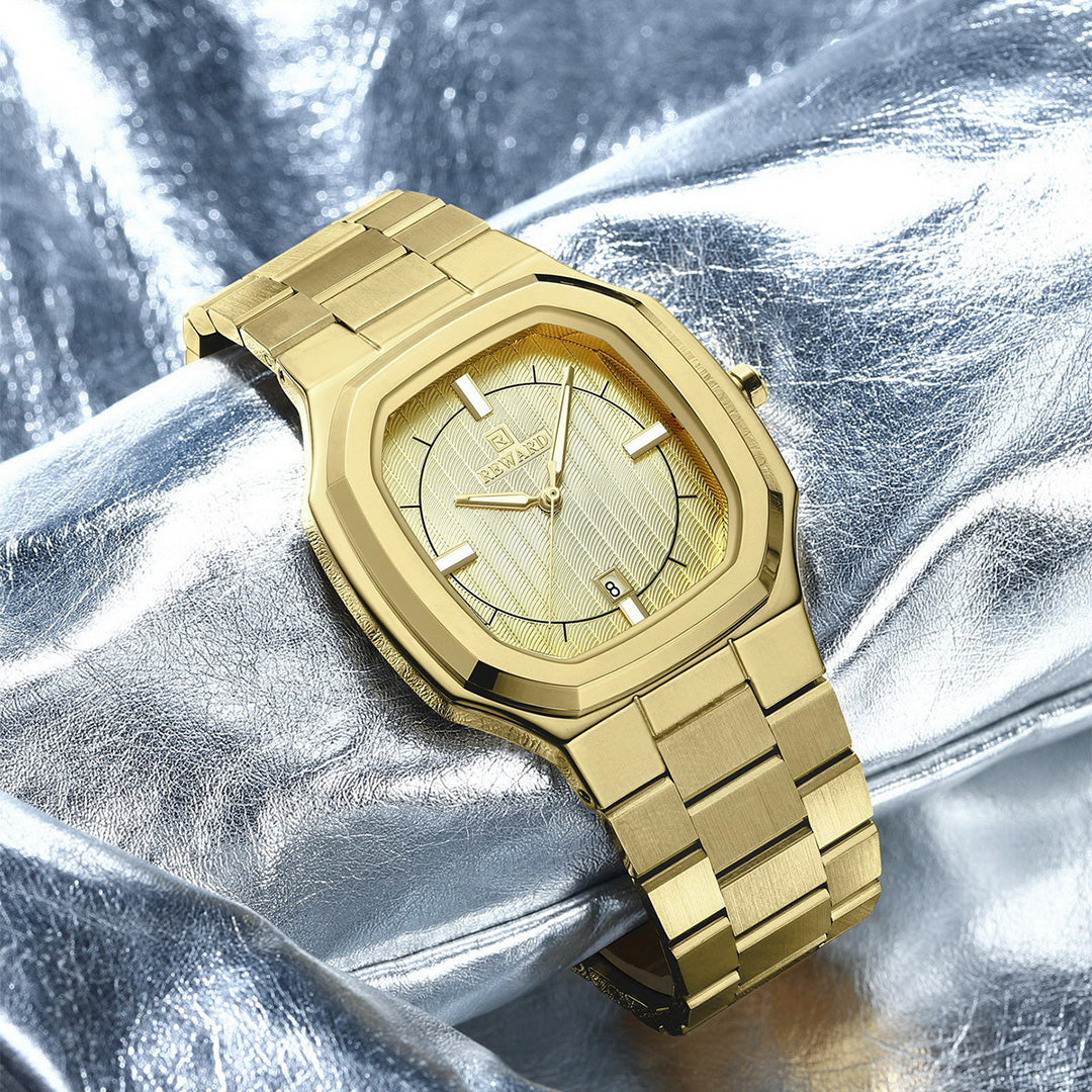 Reward-Montre Homme Ultra-Fine Carrée Quartz Luxe Acier Inoxydable avec Affichage Lumineux