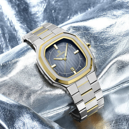 Reward-Montre Homme Ultra-Fine Carrée Quartz Luxe Acier Inoxydable avec Affichage Lumineux