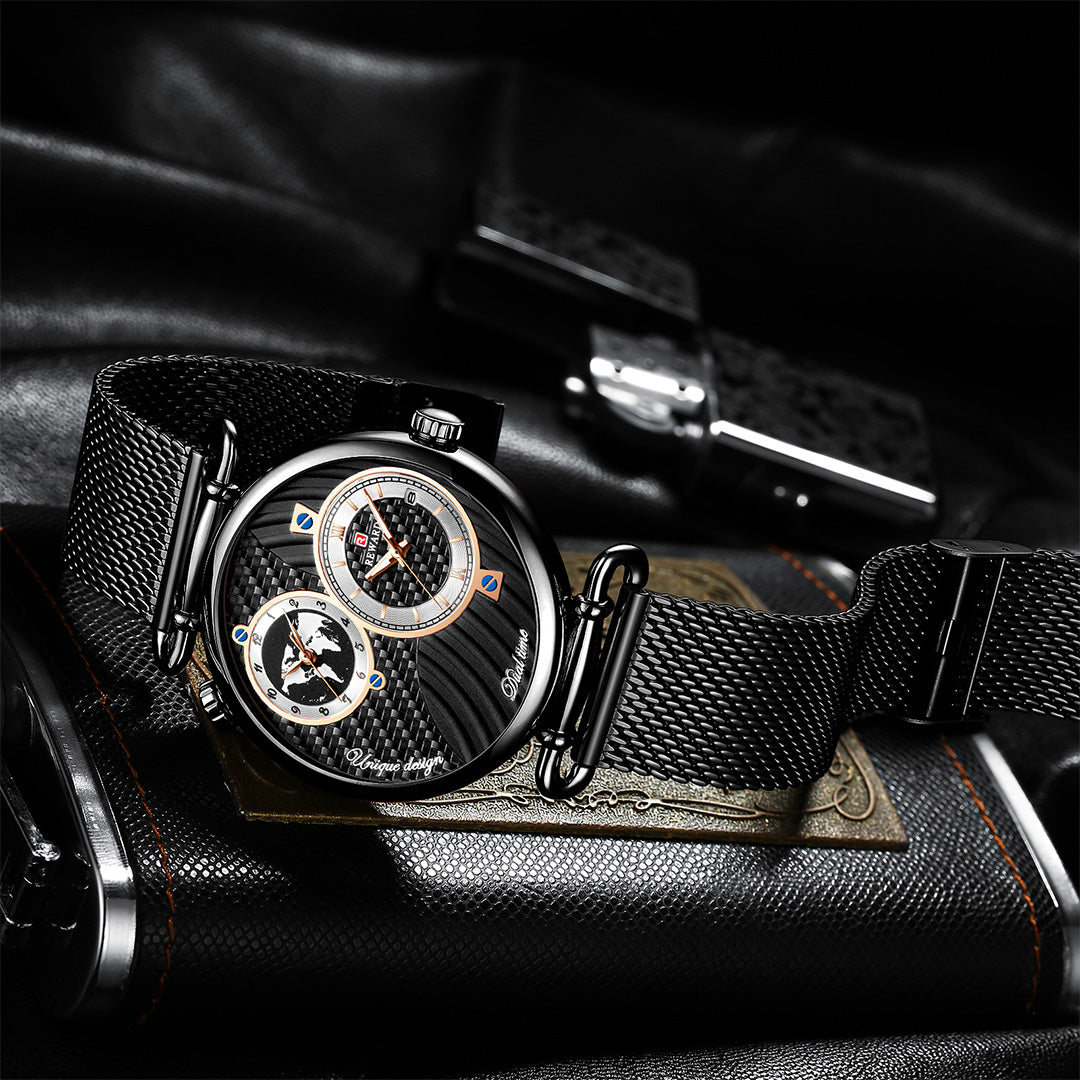 Reward-Montre Homme Luxe Quartz Double Cadran Fuseaux Horaires Multiples