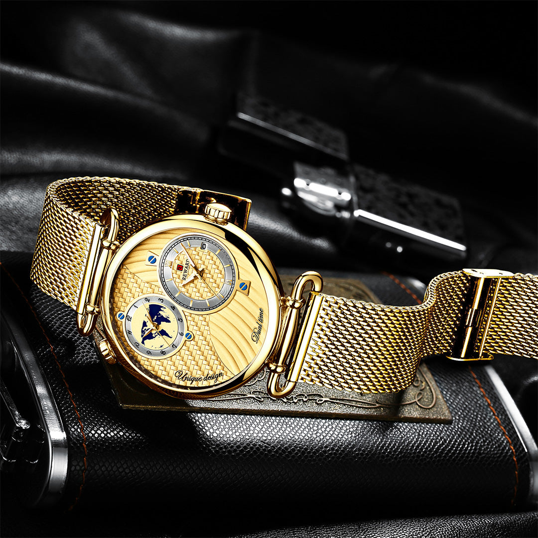Reward-Montre Homme Luxe Quartz Double Cadran Fuseaux Horaires Multiples