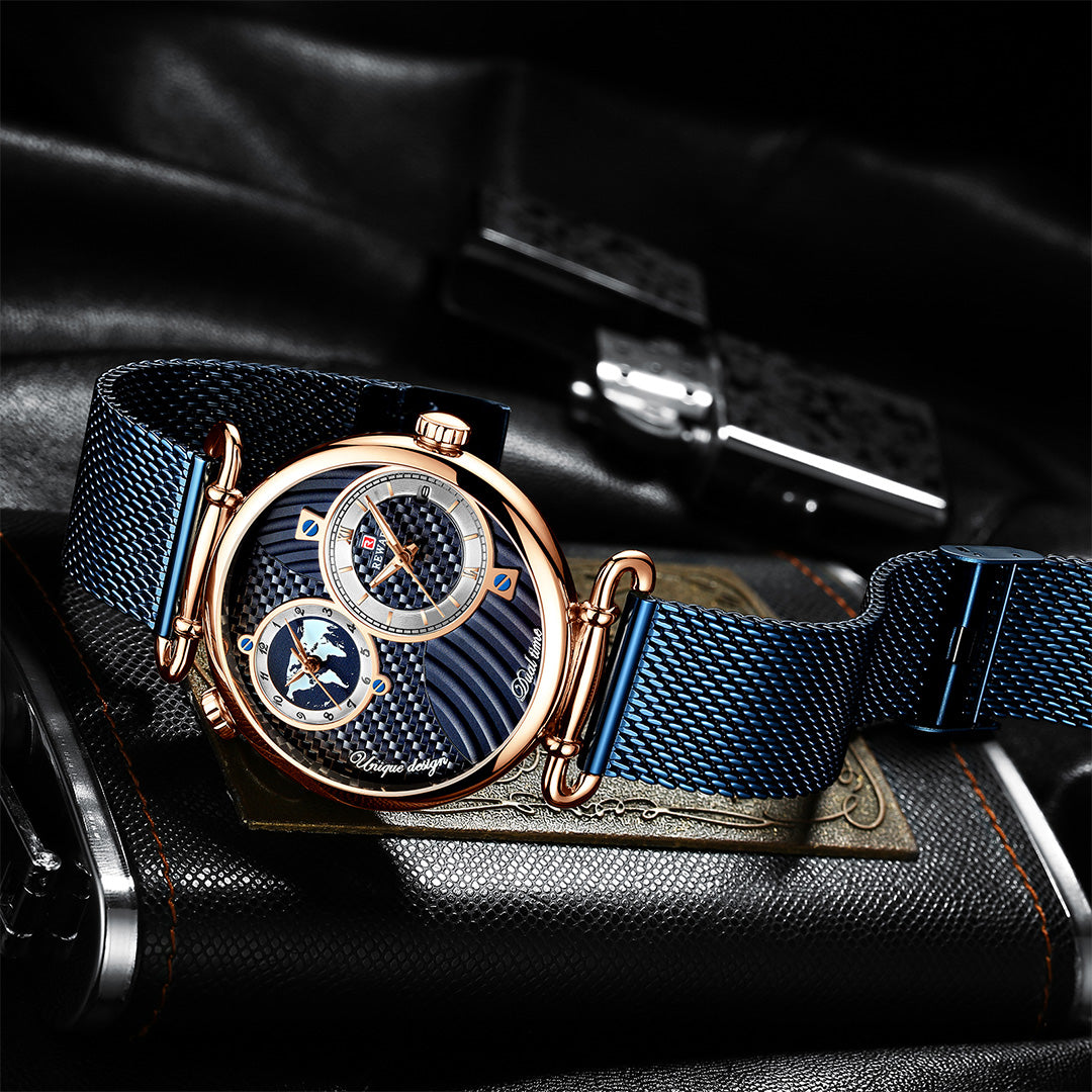 Reward-Montre Homme Luxe Quartz Double Cadran Fuseaux Horaires Multiples