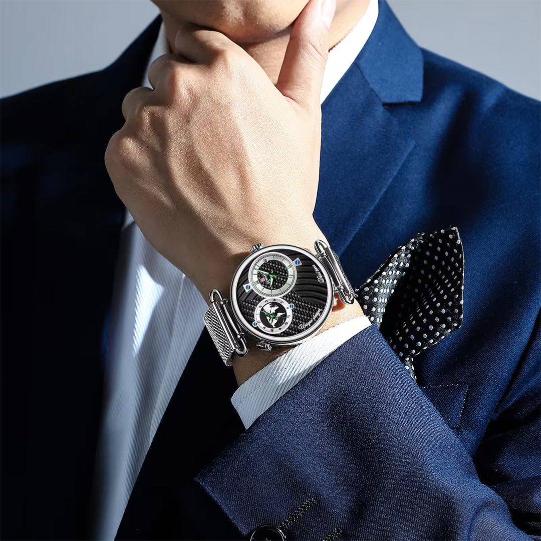 Reward-Montre Homme Luxe Quartz Double Cadran Fuseaux Horaires Multiples