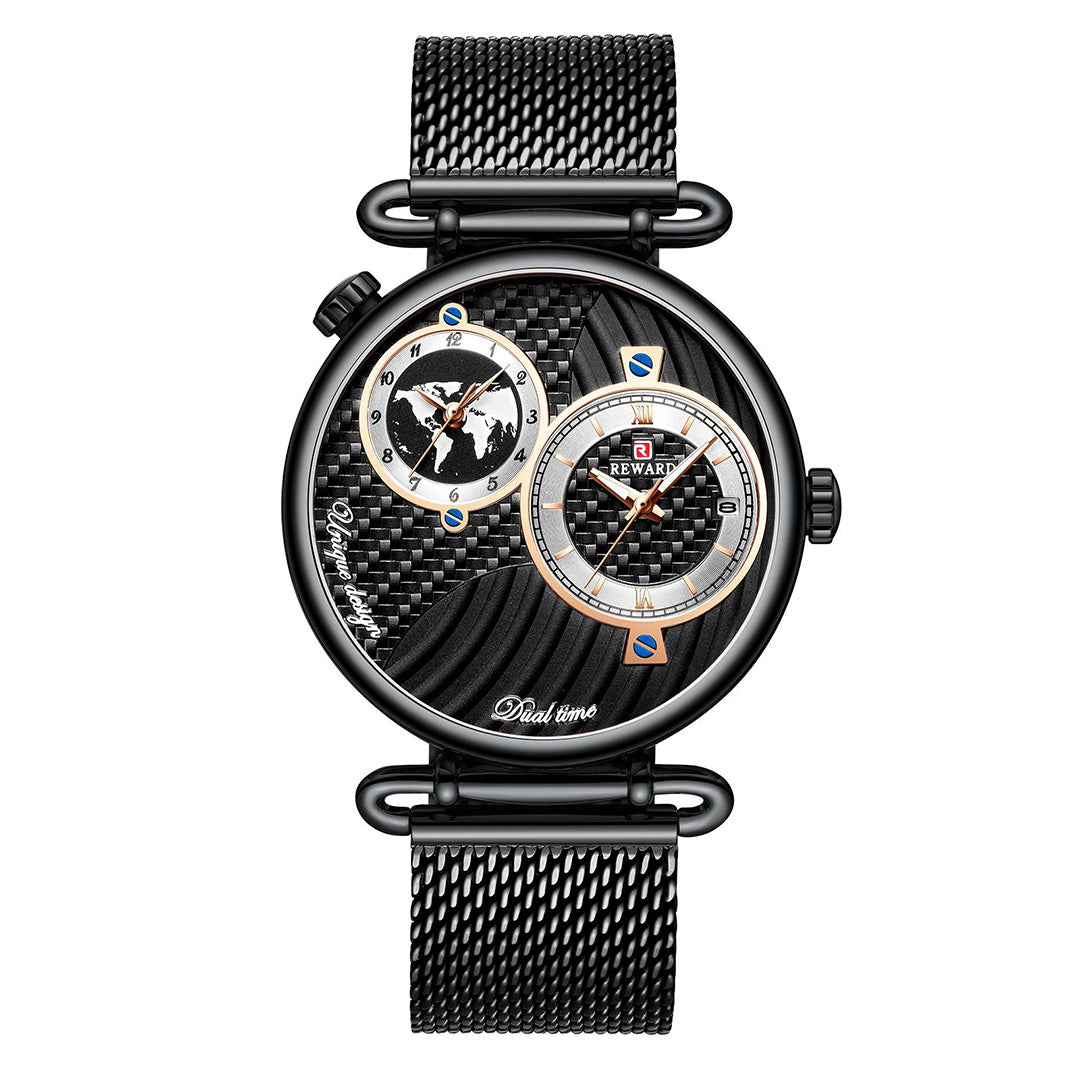 Reward-Montre Homme Luxe Quartz Double Cadran Fuseaux Horaires Multiples