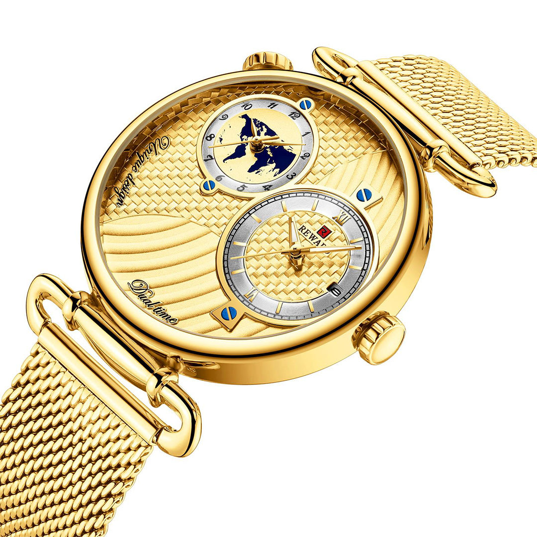 Reward-Montre Homme Luxe Quartz Double Cadran Fuseaux Horaires Multiples