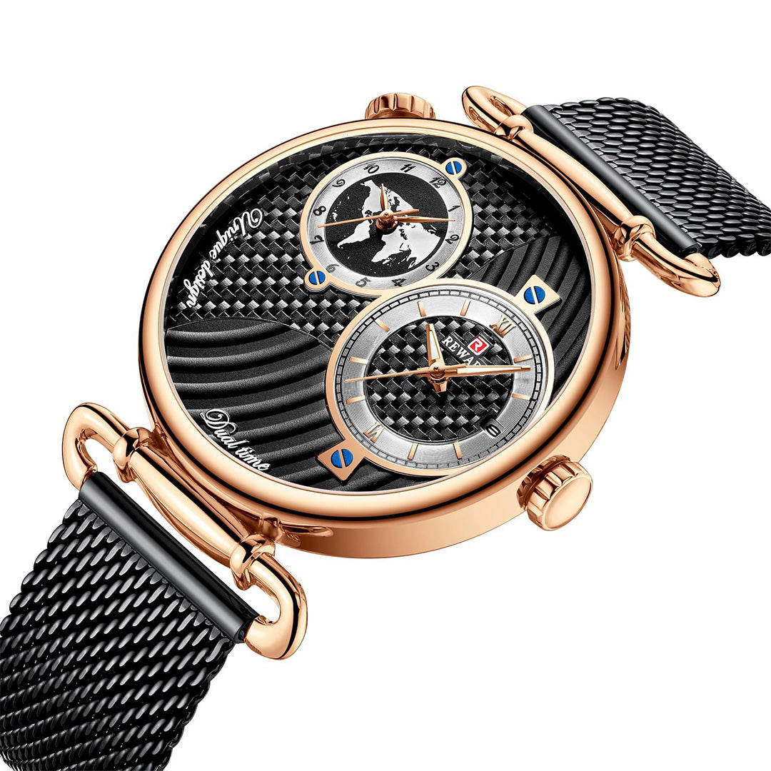 Reward-Montre Homme Luxe Quartz Double Cadran Fuseaux Horaires Multiples